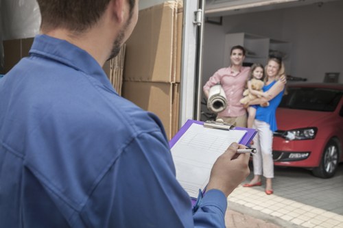 Removal van and packed boxes for a Haringey flat move
